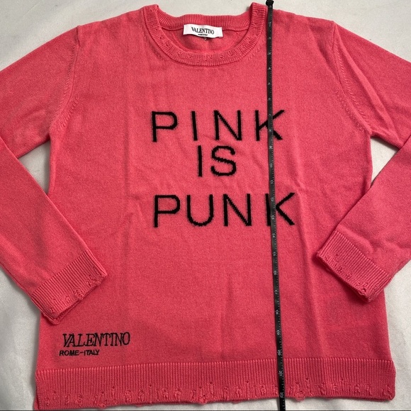 Valentino PINK IS PUNK pink and black graphic lightweight wool cashmere sweater - Picture 12 of 14